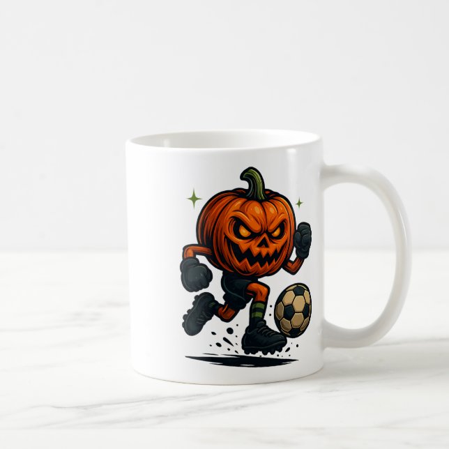 Halloween Scary Pumpkin Showing Soccer Skills Spoo Kaffemugg (Höger)