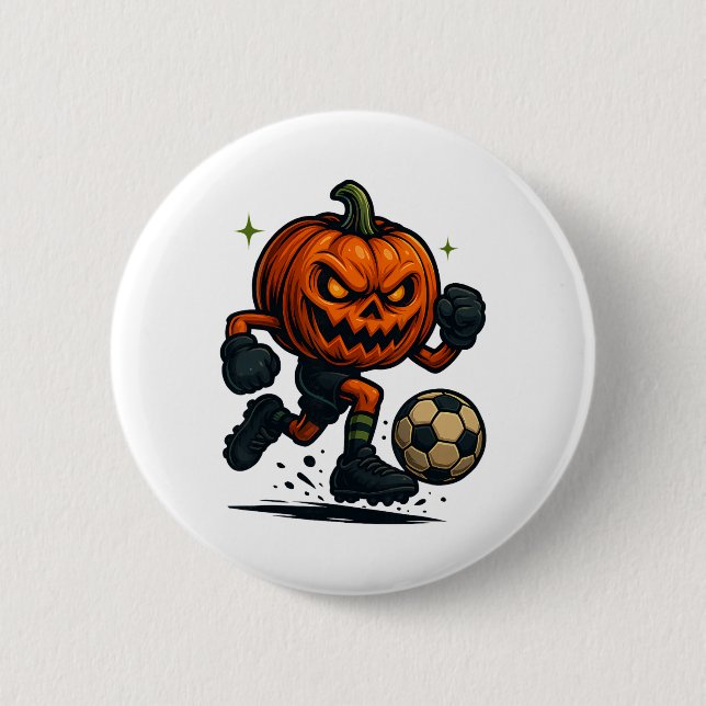 Halloween Scary Pumpkin Showing Soccer Skills Spoo Knapp (Framsida)