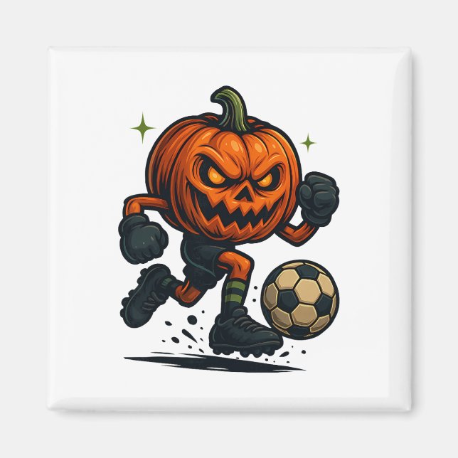 Halloween Scary Pumpkin Showing Soccer Skills Spoo Magnet (Framsidan)