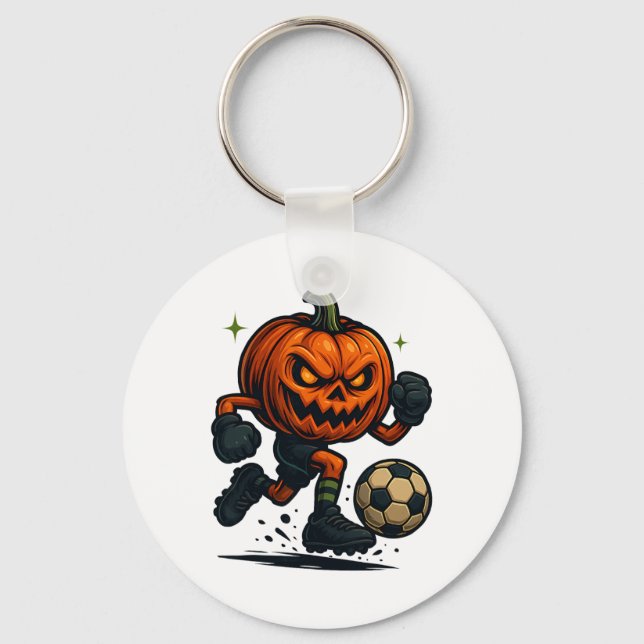 Halloween Scary Pumpkin Showing Soccer Skills Spoo Nyckelring (Framsida)