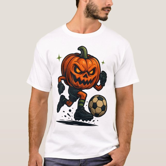 Halloween Scary Pumpkin Showing Soccer Skills Spoo T Shirt (Framsida)