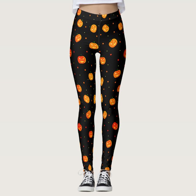 Halloween Scary Pumpkins Jack-o'-Lantern Mönster Leggings (Framsida)