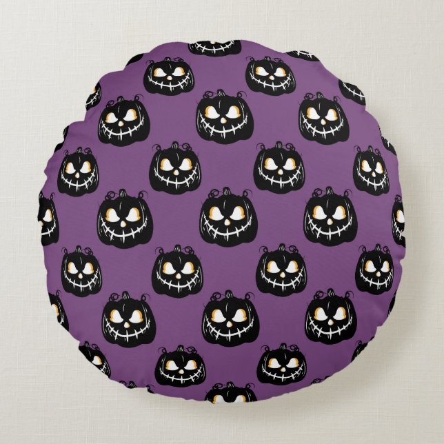 Halloween Scary Pumpkins Pillow Rund Kudde (Framsidan)