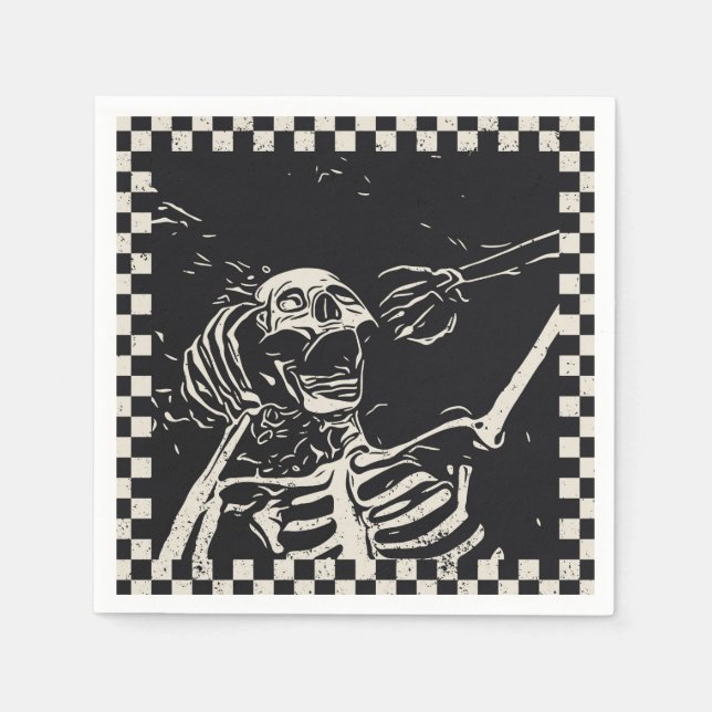 Halloween Scary Skeleton Black White Kontrollerad Pappersservett (Framsidan)