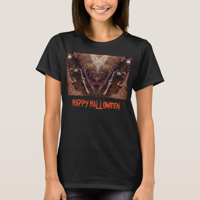 Halloween Scary Skeleton Bones Photo Designad Tee Shirt (Framsida)