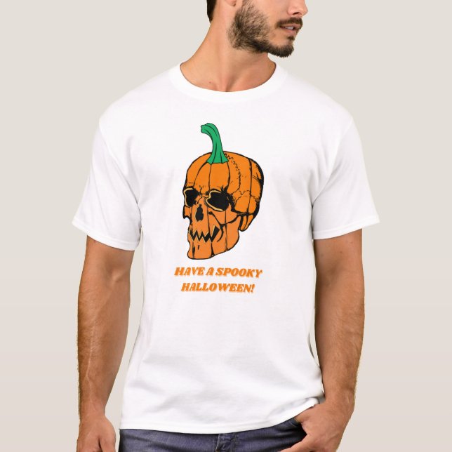 Halloween Scary Skull Pumpkin T Shirt (Framsida)