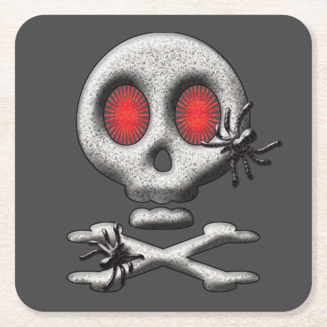 Halloween Scary Skull Spiders Underlägg Papper Kvadrat (Framsidan)