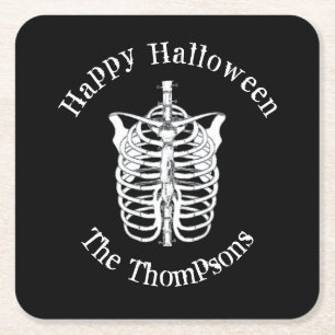 Halloween Scary Spooky Creepy Skeleton Underlägg Papper Kvadrat
