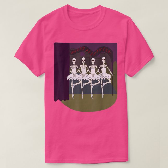Halloween Scary Spooky Dancing Ballerina Skeletons T Shirt (Design framsida)
