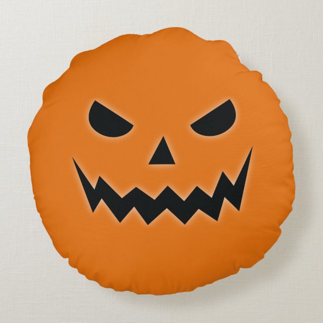 Halloween Scary Spooky Jack o lantern Pumpkin Ansi Rund Kudde (Baksidan)