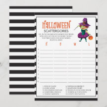 Halloween Scattergories-spelkort med Witch