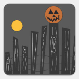 Halloween-scen med pumpa, kråka och måne fyrkantigt klistermärke