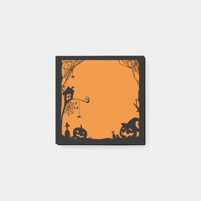 Halloween Scene Black Orange Post-it Block (Framsida)