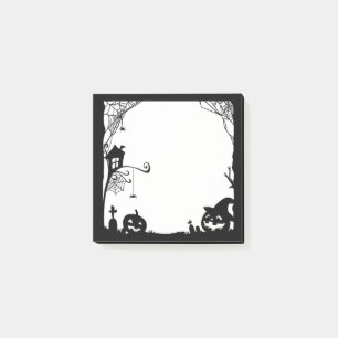 Halloween Scene Black White Post-it Block