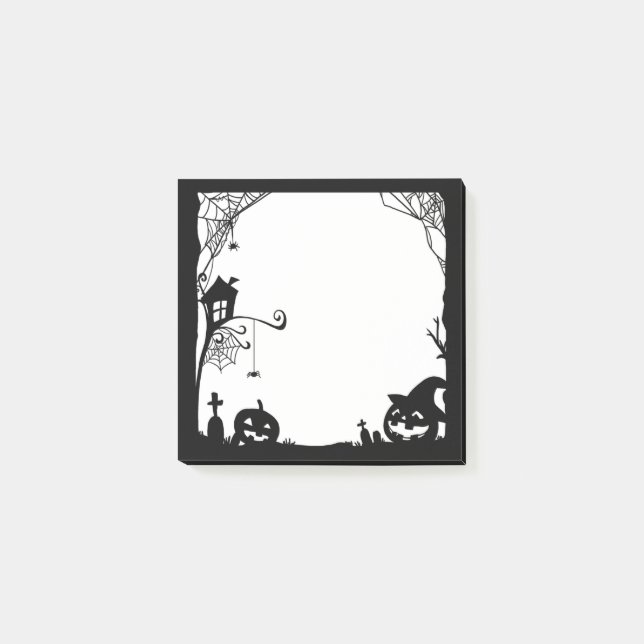Halloween Scene Black White  Post-it Block (Framsida)