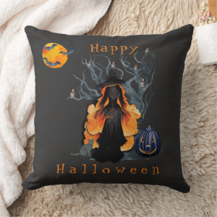 Halloween Scene Fiery Witch i Moonlight Kudde