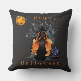 Halloween Scene Fiery Witch i Moonlight Kudde