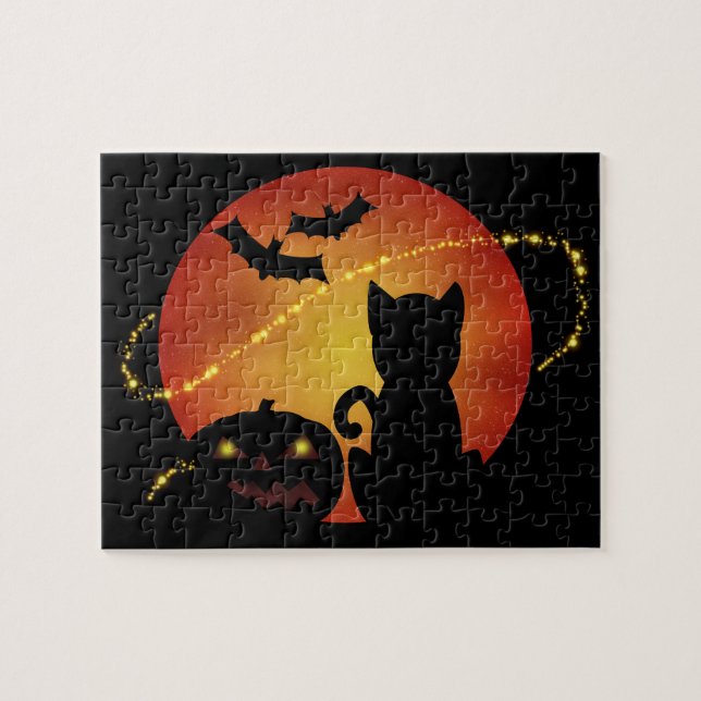 Halloween Scene i Silhouette Pussel (Horisontell)