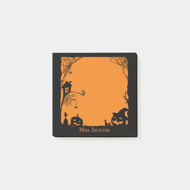 Halloween Scene Pumpkins och Spindelnät Post-it Block (Framsida)