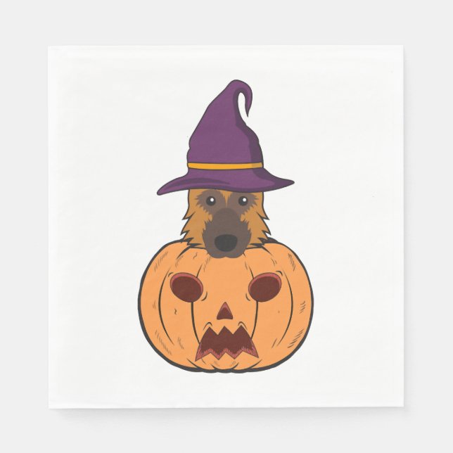 Halloween-schepherdar med Witch Hat in Pappersservett (Framsidan)