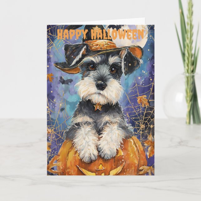 Halloween Schnauzer Dog Helgkort (Framsida)