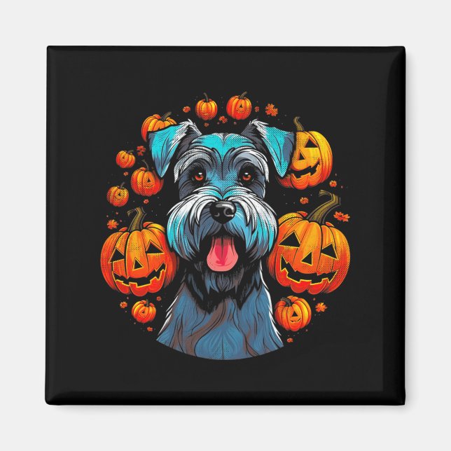Halloween Schnauzer Hund Svart Premium Tri-Blend Magnet (Framsidan)