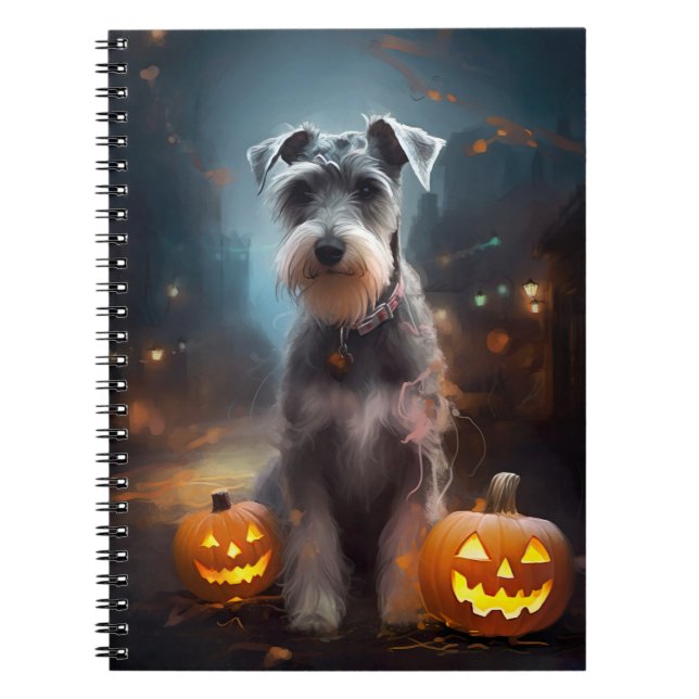 Halloween Schnauzer med pumpor Scary Anteckningsbok (Framsidan)
