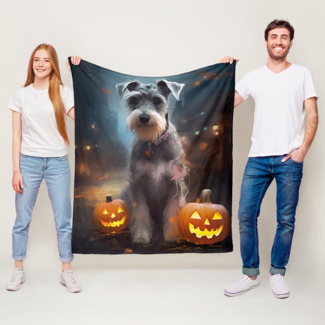 Halloween Schnauzer med pumpor Scary Fleecefilt (På plats)