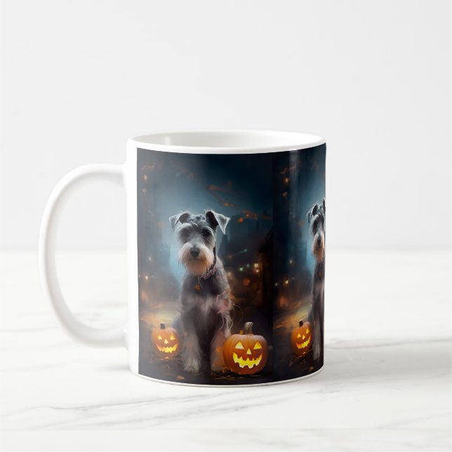 Halloween Schnauzer med pumpor Scary Kaffemugg (Vänster)