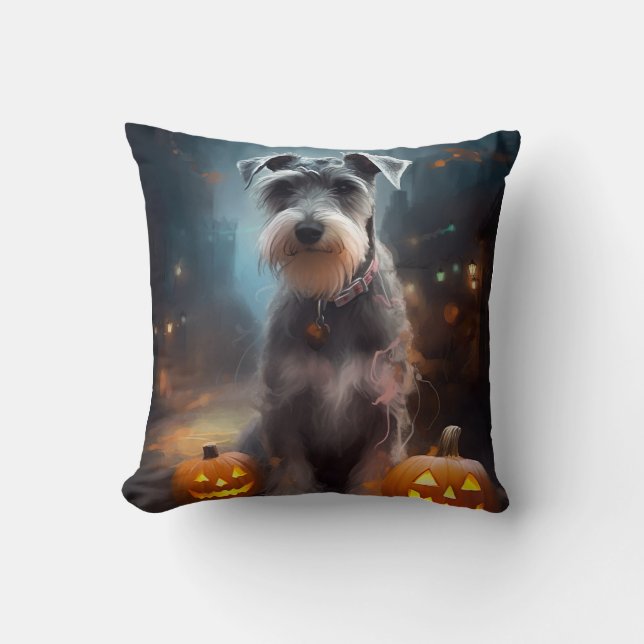 Halloween Schnauzer med pumpor Scary Kudde (Framsida)