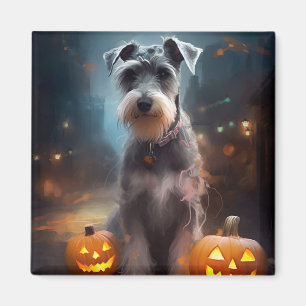 Halloween Schnauzer med pumpor Scary Magnet
