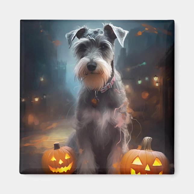 Halloween Schnauzer med pumpor Scary Magnet (Framsidan)