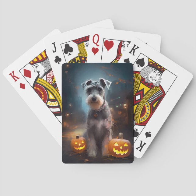 Halloween Schnauzer med pumpor Skräckinjagande Casinokort (Baksidan)