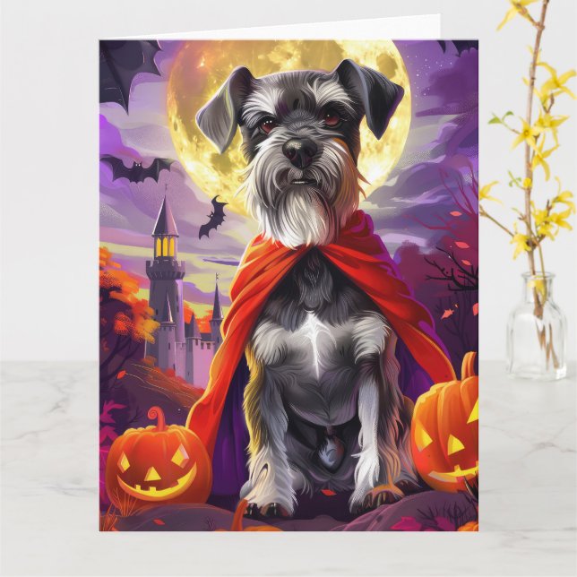 Halloween Schnauzer Vampire Pumpkins Scary Kort (Gul blomma)