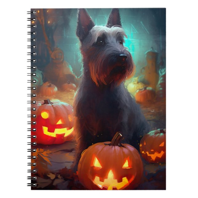 Halloween Scottish Terrier med pumpkins Scary Anteckningsbok (Framsidan)