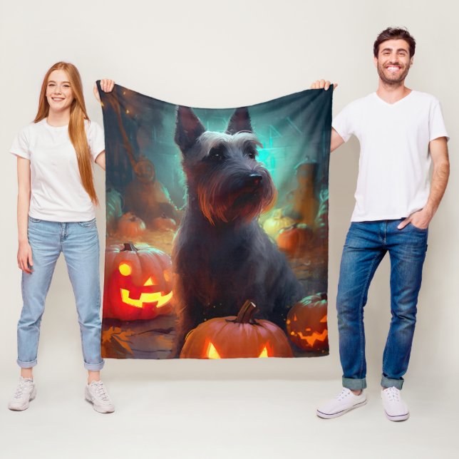 Halloween Scottish Terrier med pumpkins Scary Fleecefilt (På plats)