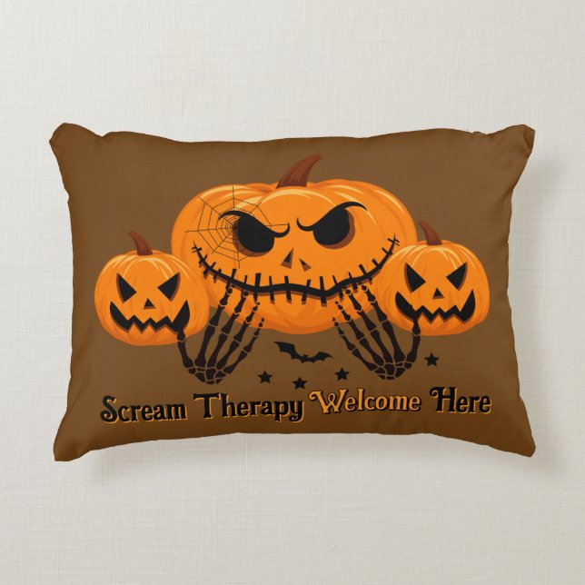 Halloween Scream-terapi välkommen här Prydnadskudde (Framsidan)
