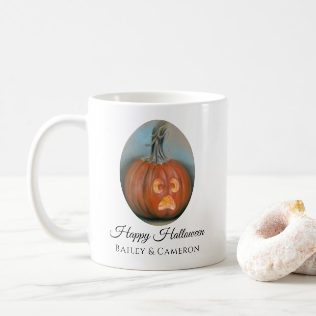 Halloween Screaming Jack o lantern Pumpkin Pastel Kaffemugg (Med munk)