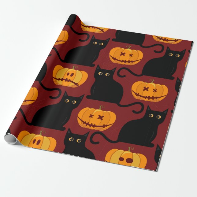 Halloween seamless pattern with pumpkins and black presentpapper (Utrullad)