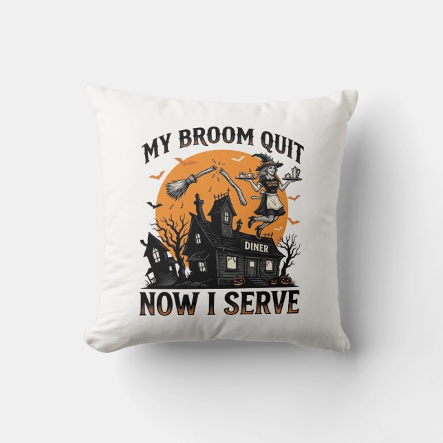 Halloween Servitris Tröja Kvast Bruten Humor_1 Kudde (Framsida)