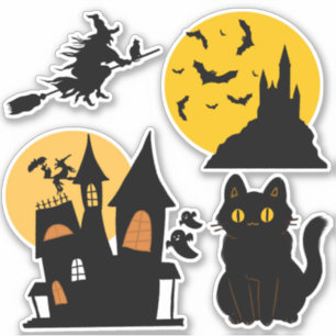 Halloween Set Haunween House Castle Cat Witch Klistermärken