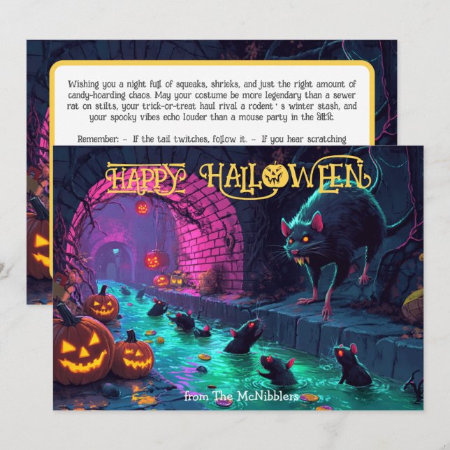 Halloween Sewer Soirée Stänk Card Inbjudningar (Fram/baksida)