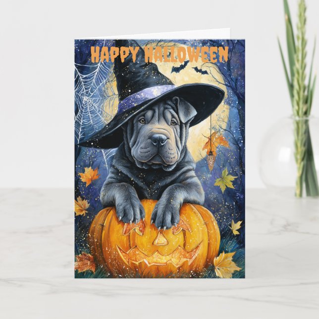Halloween Shar Pei Dog Helgkort (Framsida)