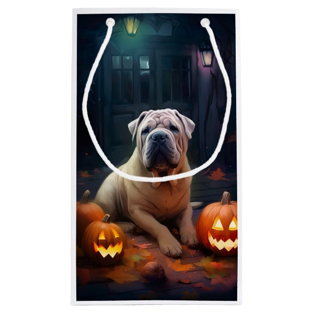 Halloween Shar Pei med pumpor Scary (Baksidan)