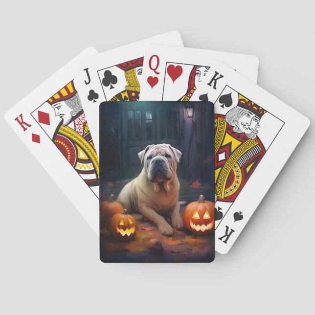Halloween Shar Pei med pumpor Scary Casinokort (Baksidan)