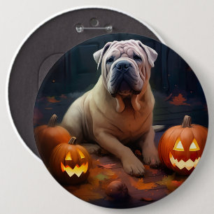 Halloween Shar Pei med pumpor Scary Knapp