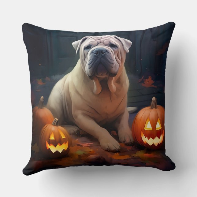 Halloween Shar Pei med pumpor Scary Kudde (Baksida)