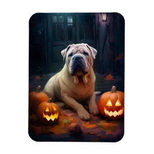 Halloween Shar Pei med pumpor Scary Magnet