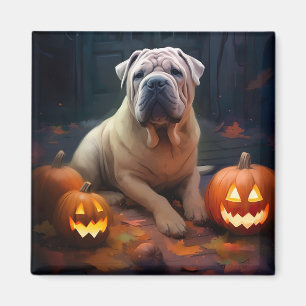 Halloween Shar Pei med pumpor Scary Magnet