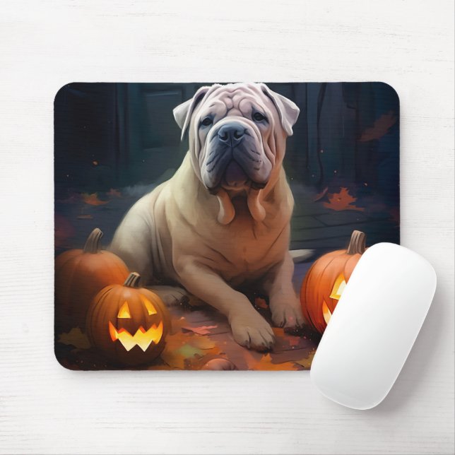 Halloween Shar Pei med pumpor Scary Musmatta (Med mus)